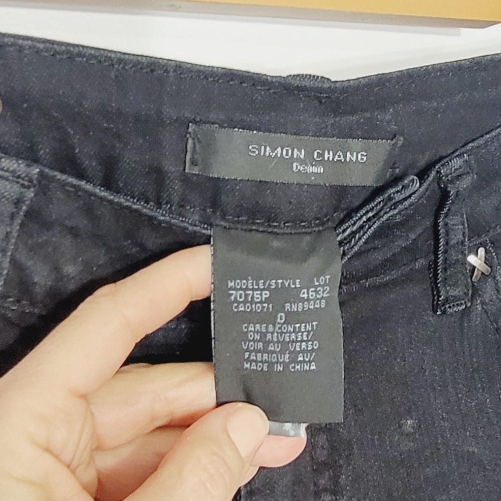Simon Chang NEW Black Denim100% Cotton Jeans Pockets Embroidered Gems Shorts NWT - Picture 7 of 15